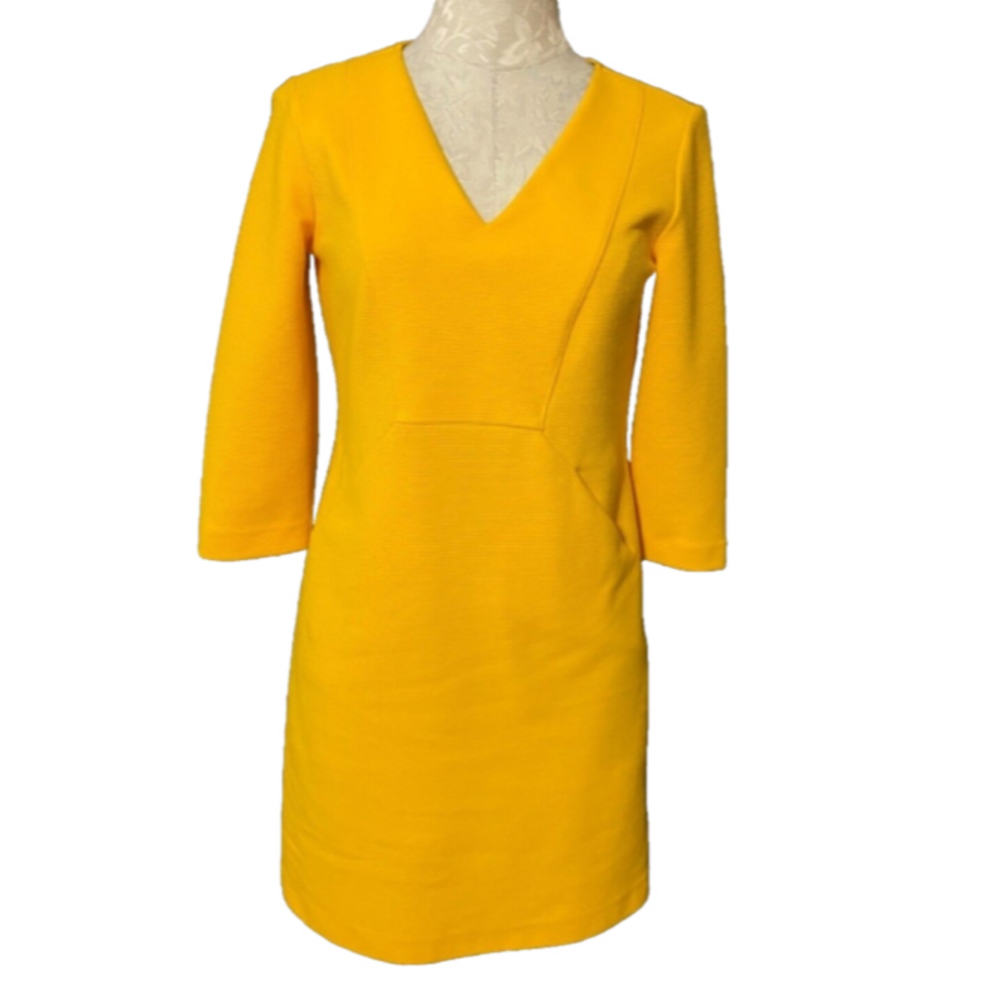 Boden Dress Golden Yellow 6P 6 P Sheath Cotton w Pockets  Washable Half Sleeve